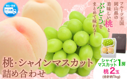 【2026年先行予約】桃・シャインマスカット詰め合わせ 約1kg クール便 冷蔵便 桃 もも 葡萄 ブドウ ぶどうシャインマスカット マスカット フルーツ セット 先行予約 晴れの国おかやま館 《2026年8月下旬‐9月中旬頃出荷》 フルーツ 果物 果実 岡山県 笠岡市