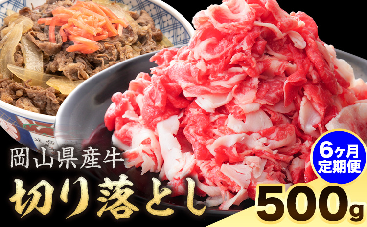 【6ヶ月定期便】岡山県産牛 切り落とし 交雑牛 500g お試し 大容量《お申込み月の翌月から出荷開始》 岡山県 笠岡市 肉 送料無料