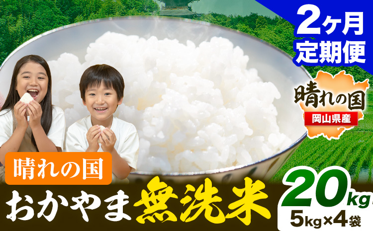 晴れの国 おかやま 無洗米 米 個包装 こめ コメ 岡山 岡山県産 【定期便】20kg (5kg×4袋) 計2回お届け《お申込月の翌月より発送》 お米 ライス ヒノヒカリ あきたこまち にこまる きぬむすめ ブレンド米