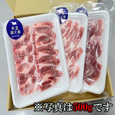 美星満天豚 焼肉 500g(小分け真空パック) ≪豚肩ロース又は豚ロース、豚バラ、豚モモ≫【配送不可地域：離島】【1584142】