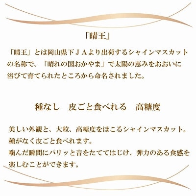 【2025年8月発送】岡山県産　シャインマスカット　晴王　600g×2房【配送不可地域：離島・北海道・沖縄県】【1366091】