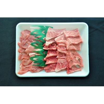 焼肉セット600g(2〜3人用)A5等級 黒毛和牛ロース約300gと豚ロース約300g 岡山県産【配送不可地域：離島】【1184123】