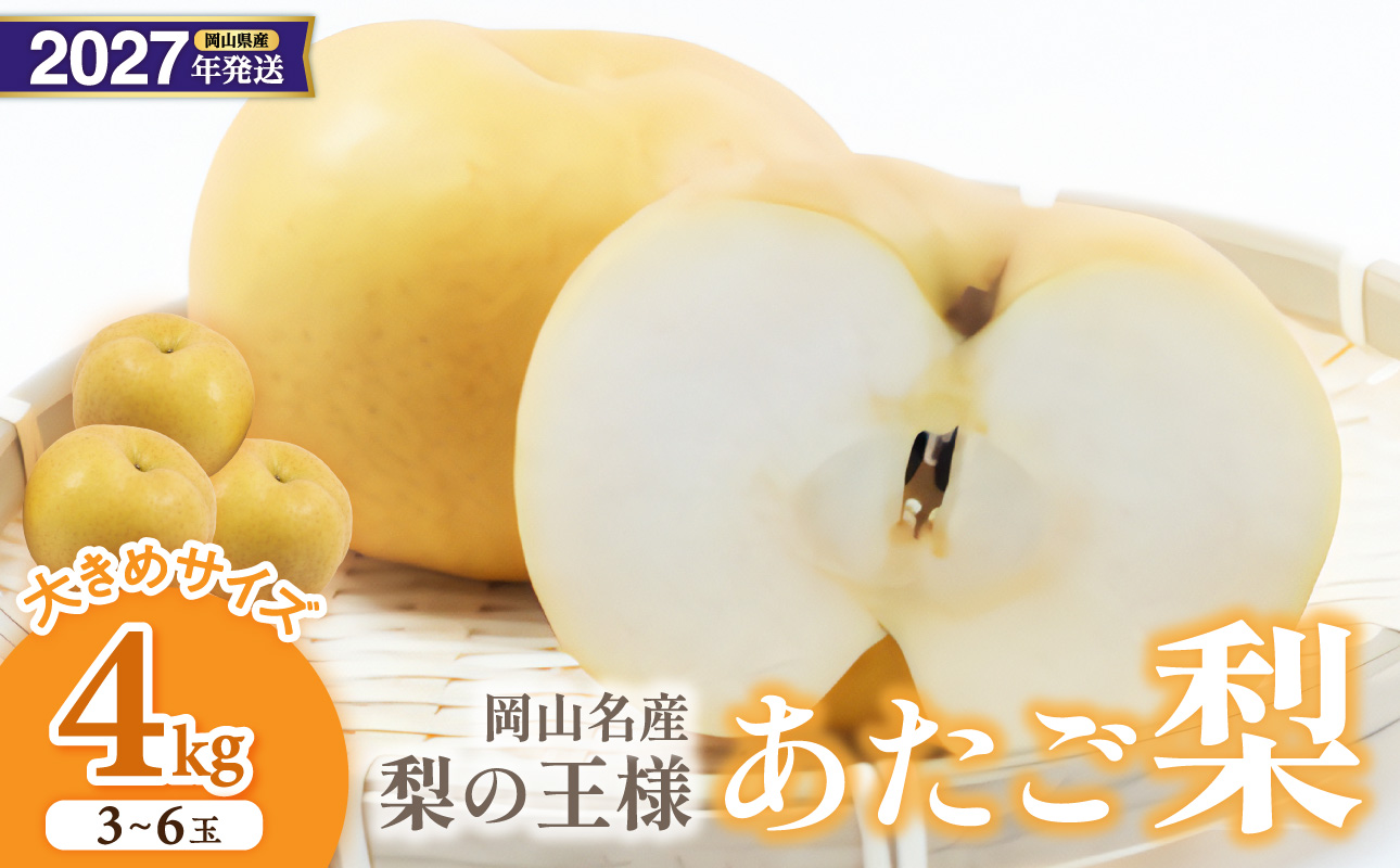 【2027年発送分・先行予約開始！】岡山名産 あたご梨 　秀品　約4kg（3～6玉）（令和9年11月下旬以降発送）【先行受付 先行予約 あたご梨 秀品 梨 フルーツ くだもの 果物 岡山県産 】