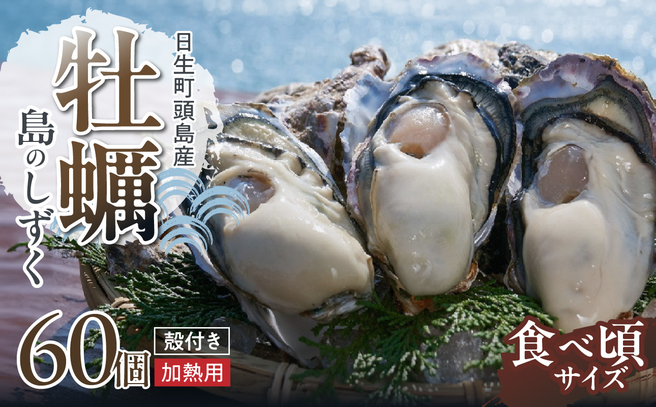 【厳選！】日生頭島殻付牡蠣「島のしずく」（加熱用・食べ頃サイズ60個）