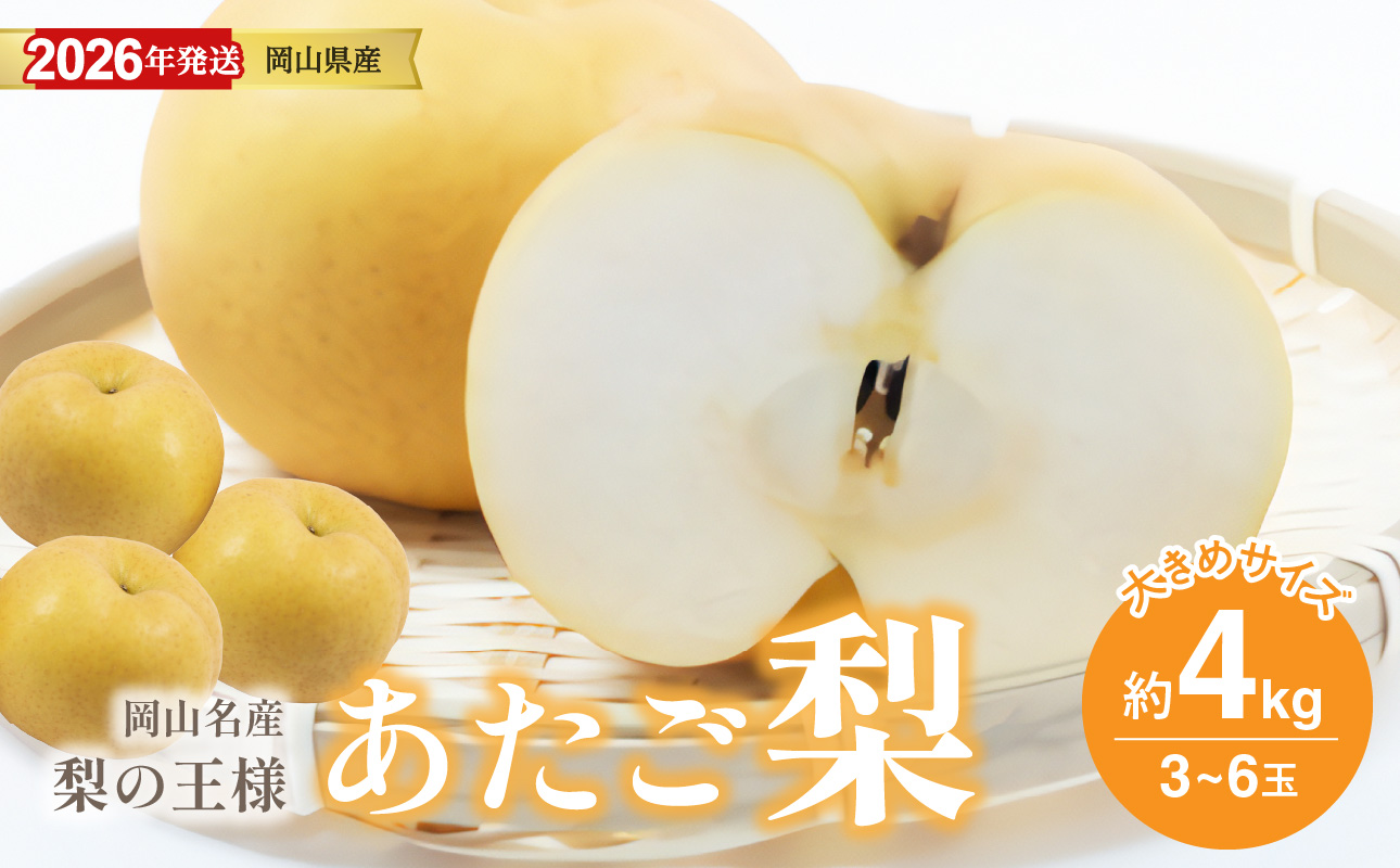 【2026年発送分 先行受付スタート！】岡山名産 あたご梨 　秀品　約4kg（3～6玉）（令和8年11月下旬以降発送）【 あたご梨 秀品 梨 フルーツ くだもの 果物 岡山県産 】