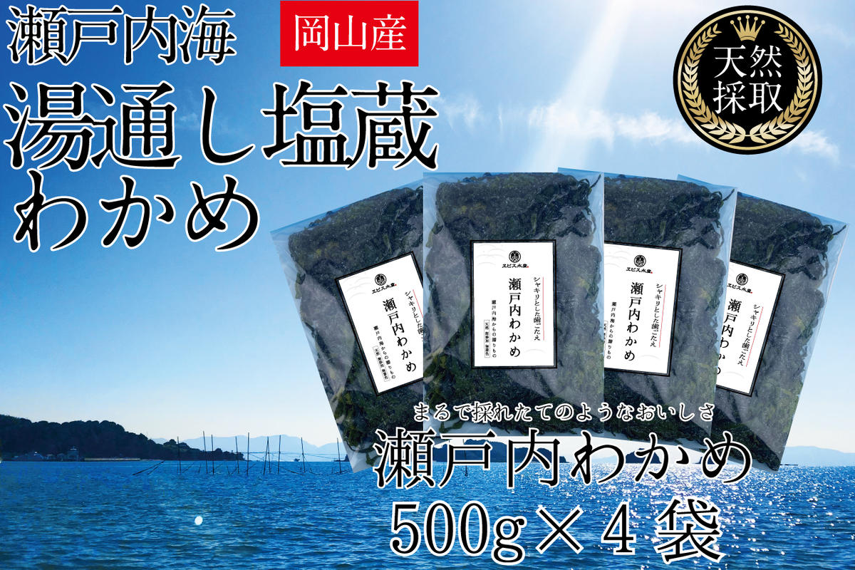 湯通し塩蔵 瀬戸内 わかめ 500g×4袋【岡山 瀬戸内海 天然 塩蔵】 無添加 無着色 健康 味噌汁 炊き込み サラダ 