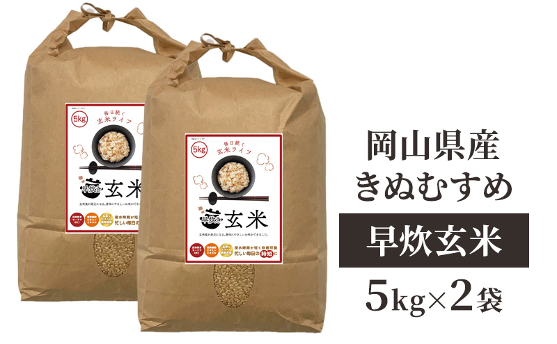 令和7年産 早炊 玄米  きぬむすめ 5kg×2袋 岡山県産　お米 米 コメ 国内産
