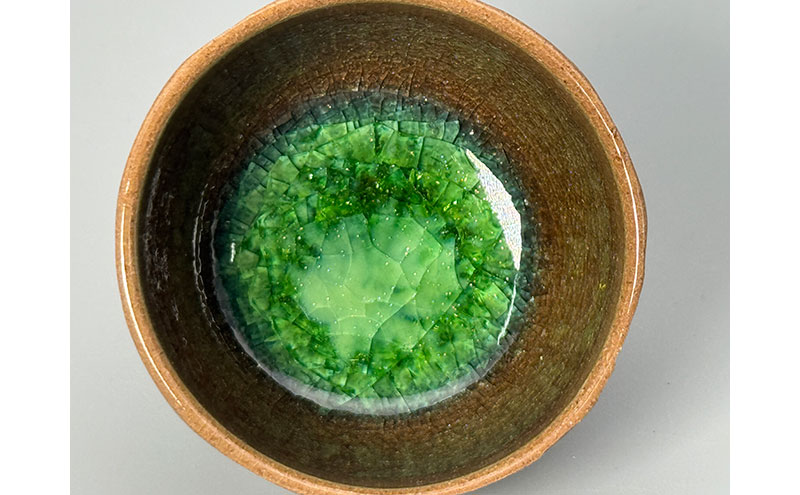 虫明焼 灰釉貫入面取ぐい呑(ヒスイ、黒井博史 作) 工芸品 食器 酒器 ぐい呑