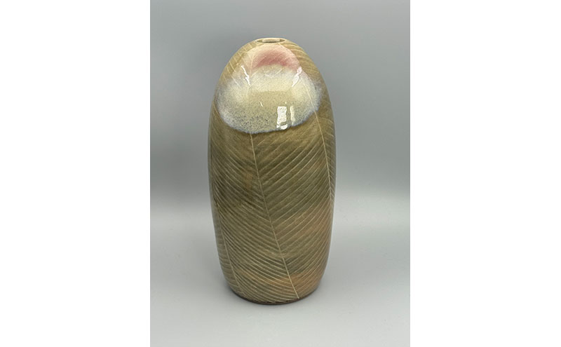 虫明焼 窯変線彫象嵌花入(黒井千左 作) 工芸品 インテリア 雑貨 日用品