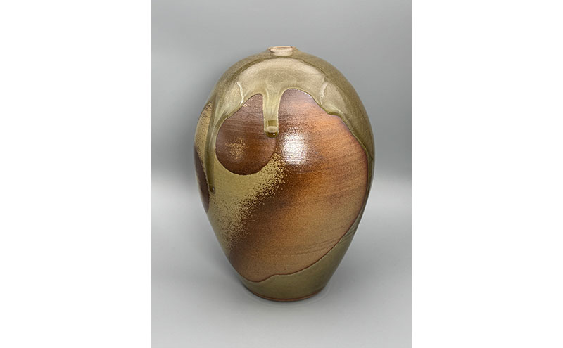 虫明焼 灰釉火円文壺(黒井千左 作) 工芸品 インテリア 雑貨 日用品