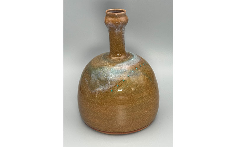 虫明焼 灰釉青点文鶴首花入(黒井千左 作) 工芸品 インテリア 雑貨 日用品