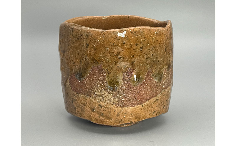虫明焼 灰釉荒土ヘラ目茶碗(黒井千左 作) 工芸品 食器 茶碗 お茶碗