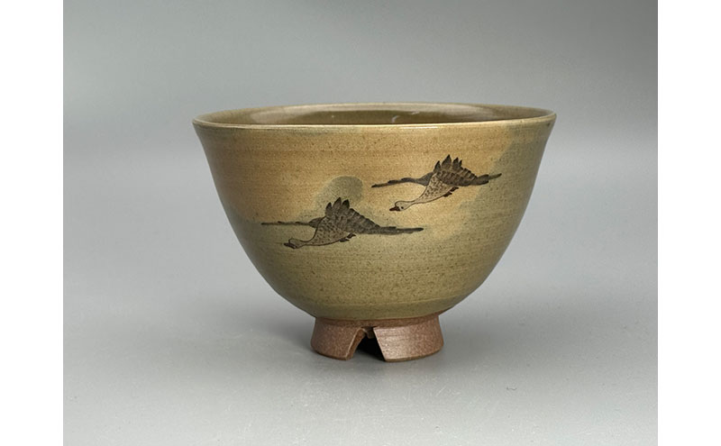 虫明焼 窯変雁の絵茶碗(黒井千左 作) 工芸品 食器 茶碗 お茶碗