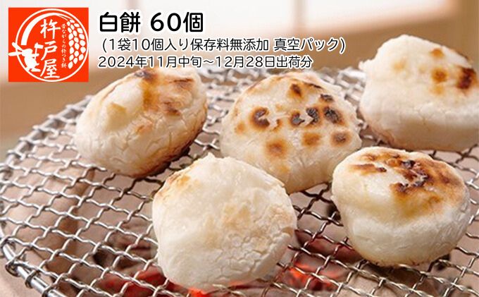 白餅 60個（1袋10個入り保存料無添加 真空パック）杵戸屋（2024年11月中旬～12月28日出荷分） 年末 冬 ヒメノモチ米 契約農家 手作り 焼き餅 お雑煮 ぜんざい 鍋物 