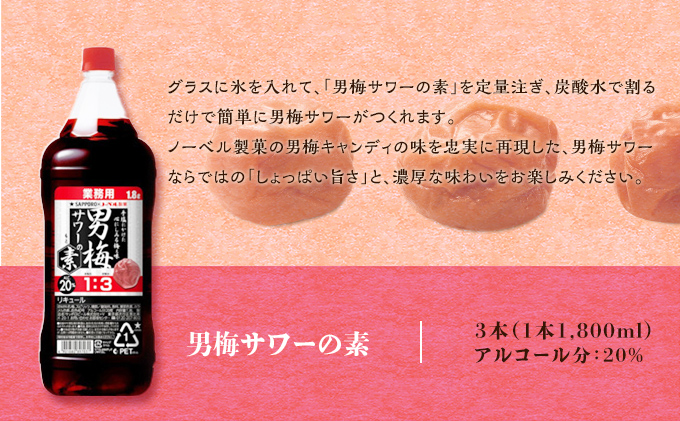 サッポロ 男梅サワー の素 3本（1本1,800ml） お酒 男梅 サワー 梅味 原液 家飲み 宅飲み 晩酌 割りもの しょっぱい旨さ 濃厚な味わい 