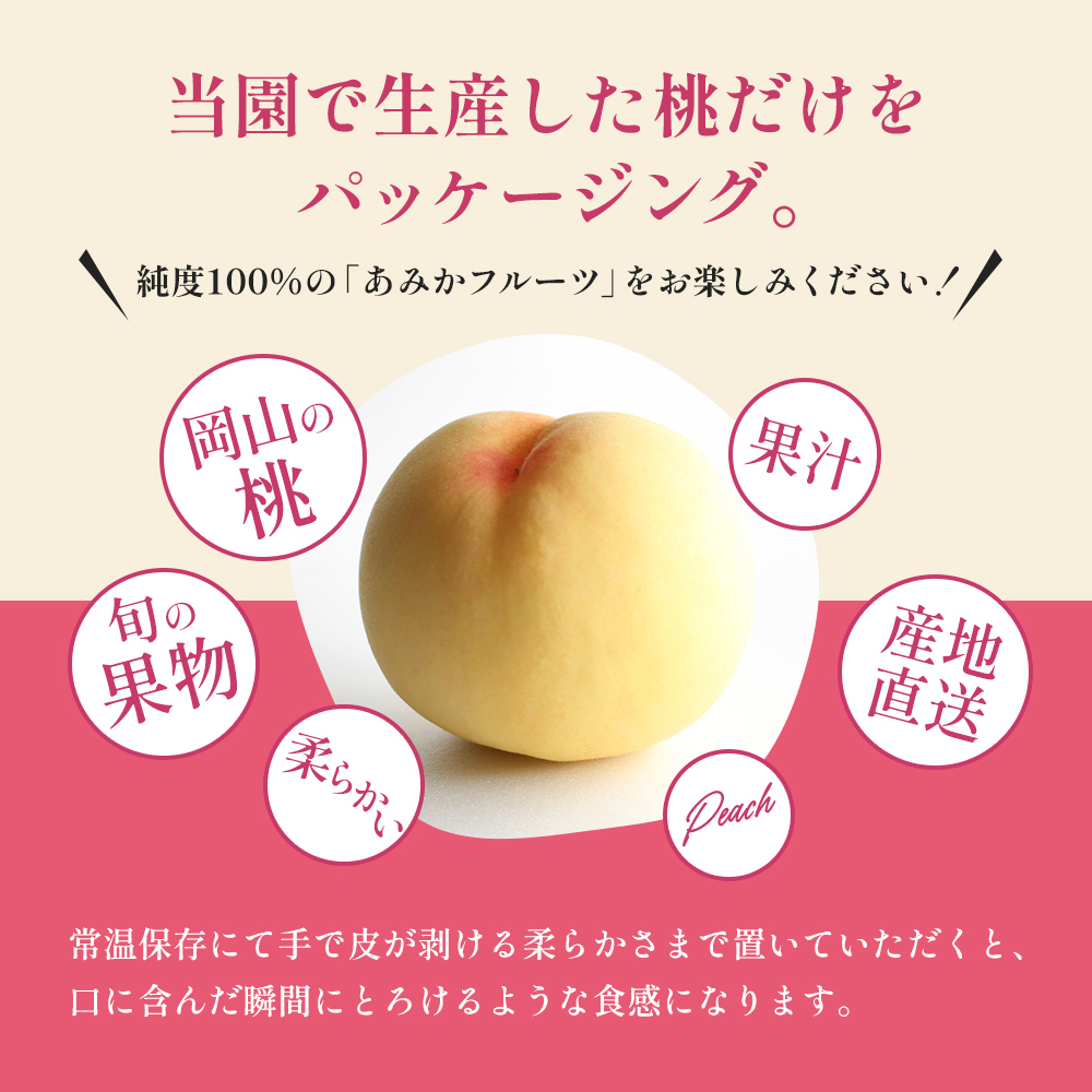 桃 2026年 先行予約 清水 白桃 をお届け！約1.5kg 5～7玉 糖度センサー選果 糖度12度以上 もも モモ 岡山県 赤磐市産 国産 フルーツ 果物 ギフト あみかフルーツ 果汁 産地直送 