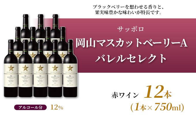 サッポロ 岡山 マスカット ベーリー A バレルセレクト 赤 ワイン 12本（1本750ml） 岡山ワイナリー お酒 赤ワイン ぶどう