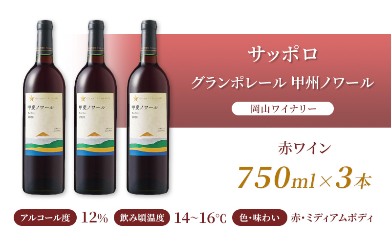 ワイン サッポロ グランポレール 甲斐 ノワール 赤ワイン 750ml 3本 セット 岡山 ワイナリー ぶどう お酒 酒 アルコール