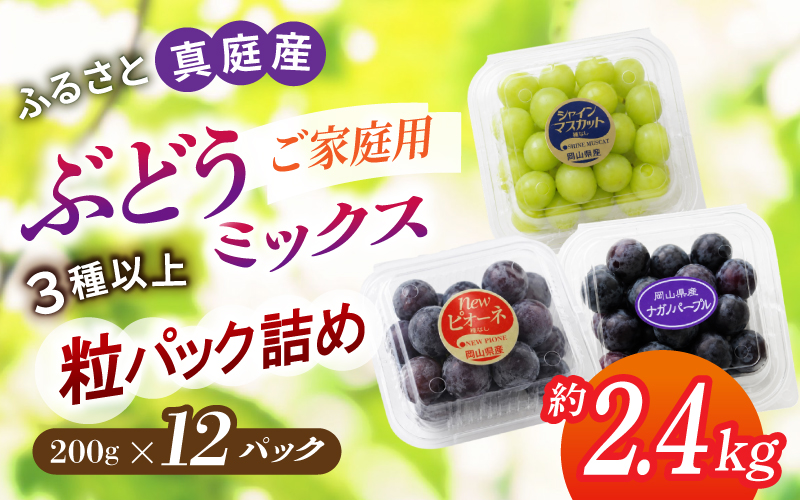 ぶどう 岡山県産ぶどう３種MIX 2.4kg＜パック詰め＞ 【beac011-01】