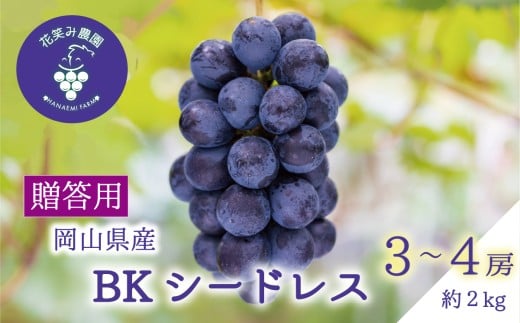 【2026年先行予約】ぶどう 岡山 花笑み農園の『BKシードレス』贈答用2kg（3～4房） 岡山 真庭 フルーツ 【hana038-02】