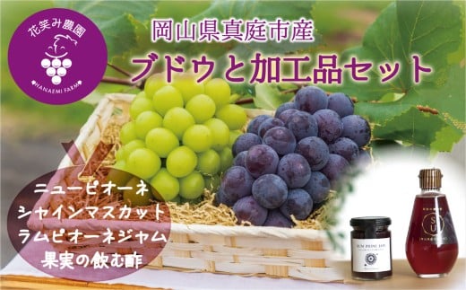 【2026年先行予約】花笑み農園 岡山の『ピオーネ＆シャインマスカット＆ラムピオーネジャム＆飲む酢』 【hana070-02】