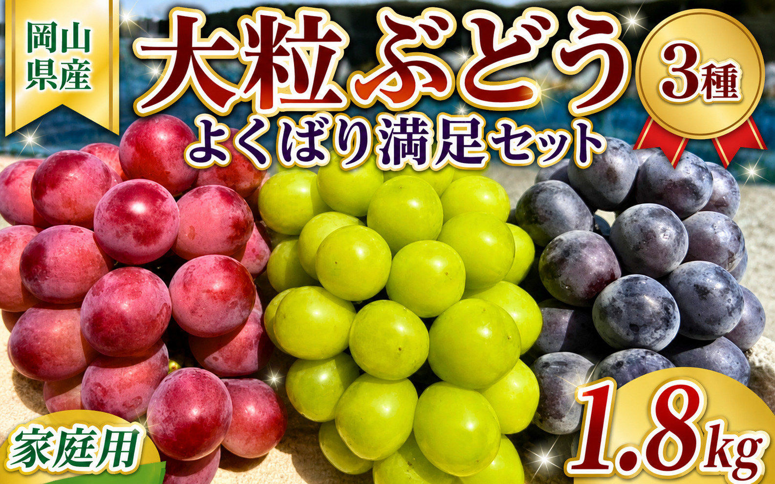【先行予約】NISSHOKU FARM ご家庭用大粒ぶどう３種セット （約1.8kg） 岡山 訳あり ぶどう 詰め合わせ 真庭市 食べ比べ【nisfarm013-02】