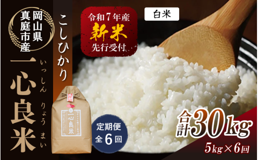 【令和7年産先行予約】＜全６回定期便＞ 真庭市産コシヒカリ 米ぬか 牡蠣栽培米 『 一心良米 』 白米 ５kg×６回（定期便） / お米 いっしんりょうまい 岡山県 真庭市 白米 コシヒカリ こしひかり 人気 ブランド米 新米 先行予約 定期便 令和7年産 2025年産 【takenaka005-02-tkb06】