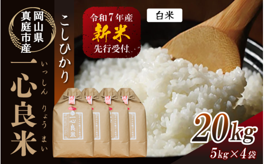 【令和7年産先行予約】 真庭市産コシヒカリ 米ぬか 牡蠣栽培米 『 一心良米 』 白米 ２０kg(5kg×4袋） / お米 いっしんりょうまい 岡山県 真庭市 白米 米 コシヒカリ こしひかり 人気 ブランド米 新米 令和7年産 2025年産 【takenaka029-02】