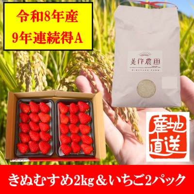 【2027年度先行受付】【令和8年産】精米　きぬむすめ2kg&いちご詰合せ(約280g×2パック)【配送不可地域：離島・北海道・沖縄県】【1676468】