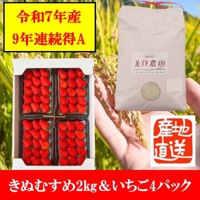 【令和7年産】新米・精米　きぬむすめ2kg&いちご詰合せ(約280g×4パック)【配送不可地域：離島・北海道・沖縄県】【1676470】