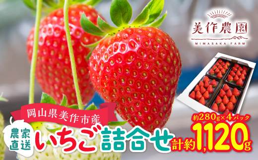 岡山県美作市産　いちご詰合せ(約280g×4パック)【配送不可地域：離島・北海道・沖縄県】【1073695】