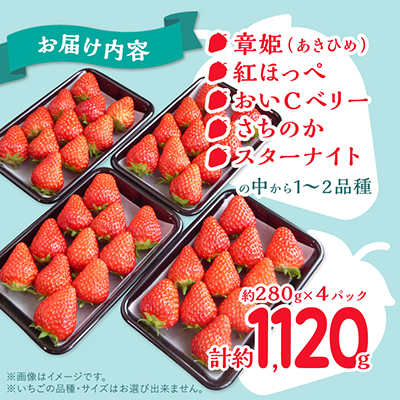 【2026年4月より順次発送】岡山県美作市産　いちご詰合せ(約280g×4パック)【配送不可地域：離島・北海道・沖縄県】【1073695】