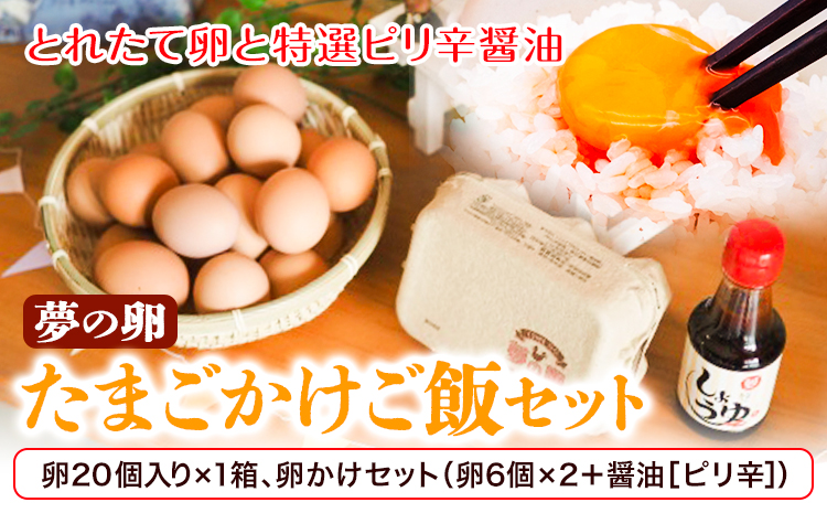 卵 夢の卵 赤玉 卵かけご飯セット 20個 + 12個 ピリ辛 醤油 1本《90日以内に出荷予定(土日祝除く)》株式会社めぐみ 岡山県 浅口市 送料無料 たまご 6個 × 2セット 卵かけごはん