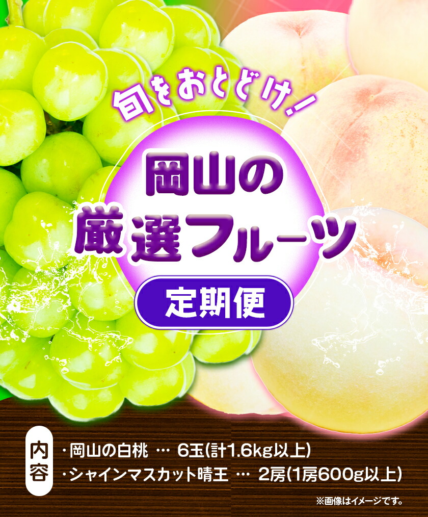 【2025年先行予約】岡山の厳選フルーツ 定期便2回コース 岡山の白桃 6玉(1.6kg以上) シャインマスカット 晴王 2房(1房600g以上) 化粧箱入り ギフト 贈答用 旬 フルーツ 果物 株式会社山博(中本青果) 《2025年7月上旬-8月下旬頃出荷》 岡山県 浅口市 送料無料 【配送不可地域あり】