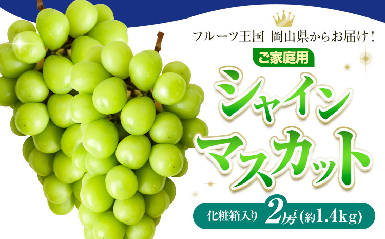 ご家庭用 フルーツ王国 岡山県産 シャインマスカット 化粧箱入り 2房 (約1.4kg) 【先行予約】 Lino ＆ Kai Farm《2026年10月上旬-11月中旬頃出荷》マスカット 送料無料 岡山県 浅口市 シャインマスカット 岡山 ぶどう フルーツ 果物st-p