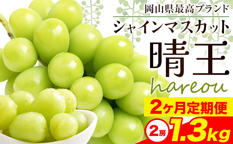 シャインマスカット 晴王 岡山県産 定期便 2ヶ月 9月・10月発送 [2025年先行予約]《9月中旬-10月末頃出荷(土日祝除く)》2房 1.3kg ハレノスイーツ 岡山中央卸売市場店 岡山県 浅口市 【配送不可地域あり】