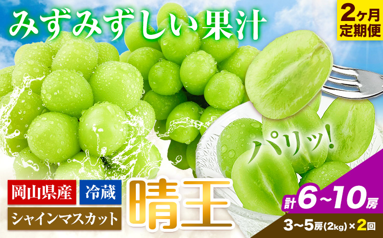 ぶどう 2ヶ月 定期便 [2026年先行予約] シャインマスカット 晴王 3-5房 約2kg 岡山県産《9月上旬-10月末頃出荷(土日祝除く)》 ハレノフルーツ マスカット 送料無料 岡山県 浅口市 フルーツ 果物 贈り物 ギフト 国産 岡山県産 くだもの【配送不可地域あり】（北海道・沖縄・離島）