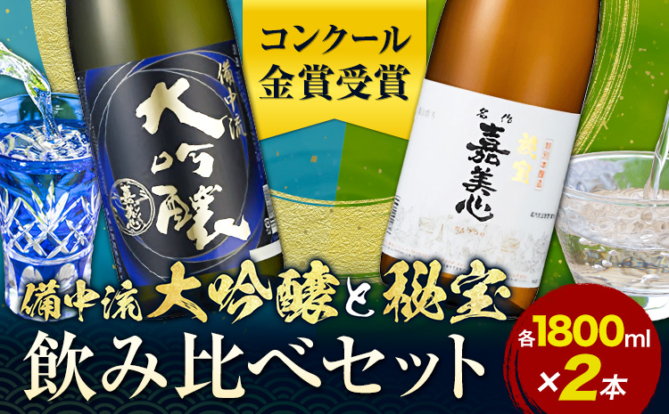 備中流大吟醸 秘宝 飲み比べセット コンクール金賞受賞 各1800ml 計2本 嘉美心酒造 《30日以内に出荷予定(土日祝除く)》 岡山県 浅口市 送料無料 日本酒 酒 大吟醸 さけ お酒 備中流