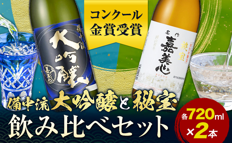 備中流大吟醸 秘宝 飲み比べセット コンクール金賞受賞 各720ml 計2本 嘉美心酒造 《30日以内に出荷予定(土日祝除く)》 岡山県 浅口市 送料無料 日本酒 酒 大吟醸 さけ お酒 備中流