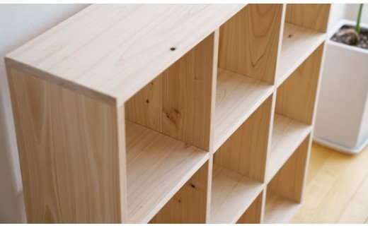 岡山県産ひのき　スクエアシェルフ　SQ-HNK3×3　3×3　節あり