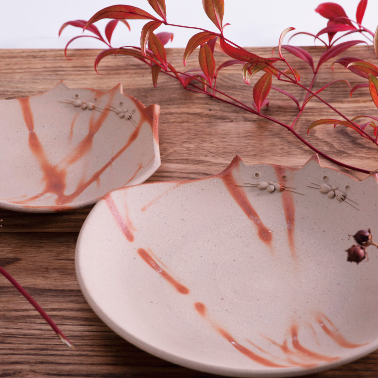 備前焼　なかよし猫皿セット