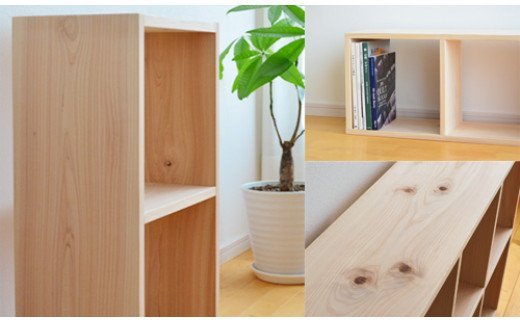 岡山県産ひのき　スクエアシェルフ　SQ-HNK2×1　2×1　節あり