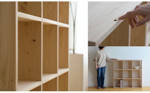 岡山県産ひのき　スクエアシェルフ　SQ-HNK3×3　3×3　節あり