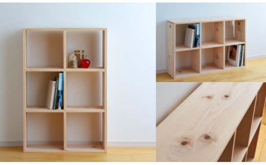 岡山県産ひのき　スクエアシェルフ　SQ-HNK3×2　3×2　節あり