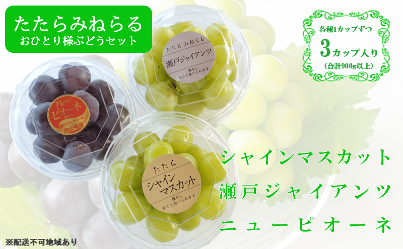 【2025年先行予約】 ぶどう 岡山県産 たたらみねらる アンサンブルカップ( シャインマスカット ・ 瀬戸ジャイアンツ ・ ニューピオーネ )3カップ入 900g以上《2025年8月下旬-10月上旬出荷》 岡山 里庄町