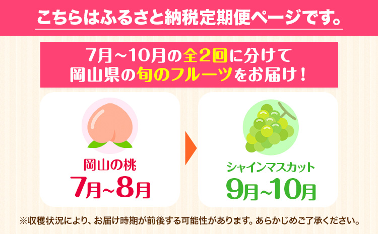 岡山県産 旬の 人気 くだもの おためし 定期便 全2回 桃 合計1kg シャインマスカット 合計650g 《7月上旬～11月中旬頃より発送予定》フルーツ 果物 定期便 先行予約 お取り寄せ デザート フルーツ定期便 果物定期便 くだもの定期便 送料無料