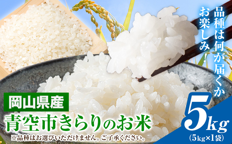 令和7年産 青空市きらり 5kg 岡山県産 (品種はお選びいただけません) 青空市きらり《30日以内に発送予定(土日祝除く)》岡山県 矢掛町 白米 精米 米 コメ