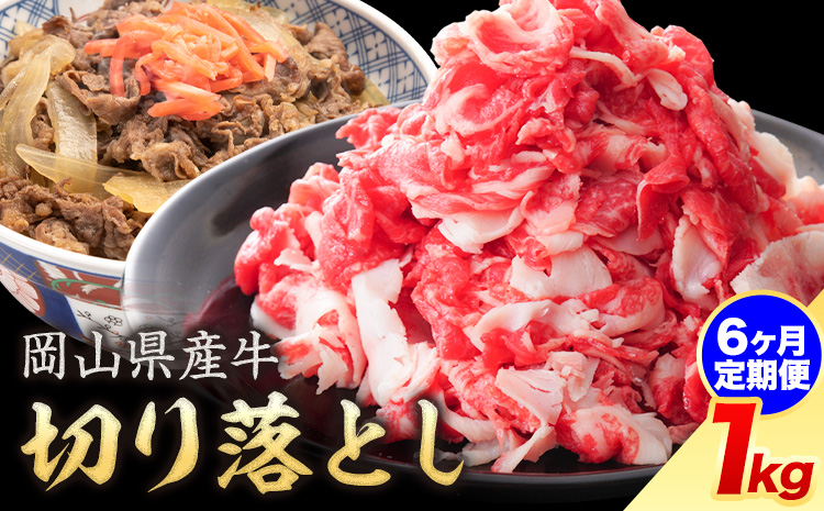 【6ヶ月定期便】岡山県産牛 切り落とし 交雑牛 1kg お試し 大容量《お申込み月の翌月から出荷開始》 岡山県 矢掛町 肉 送料無料