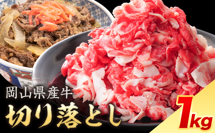 岡山県産牛 切り落とし 交雑牛 1kg お試し 大容量《60日以内に出荷予定(土日祝除く)》 岡山県 矢掛町 肉 送料無料