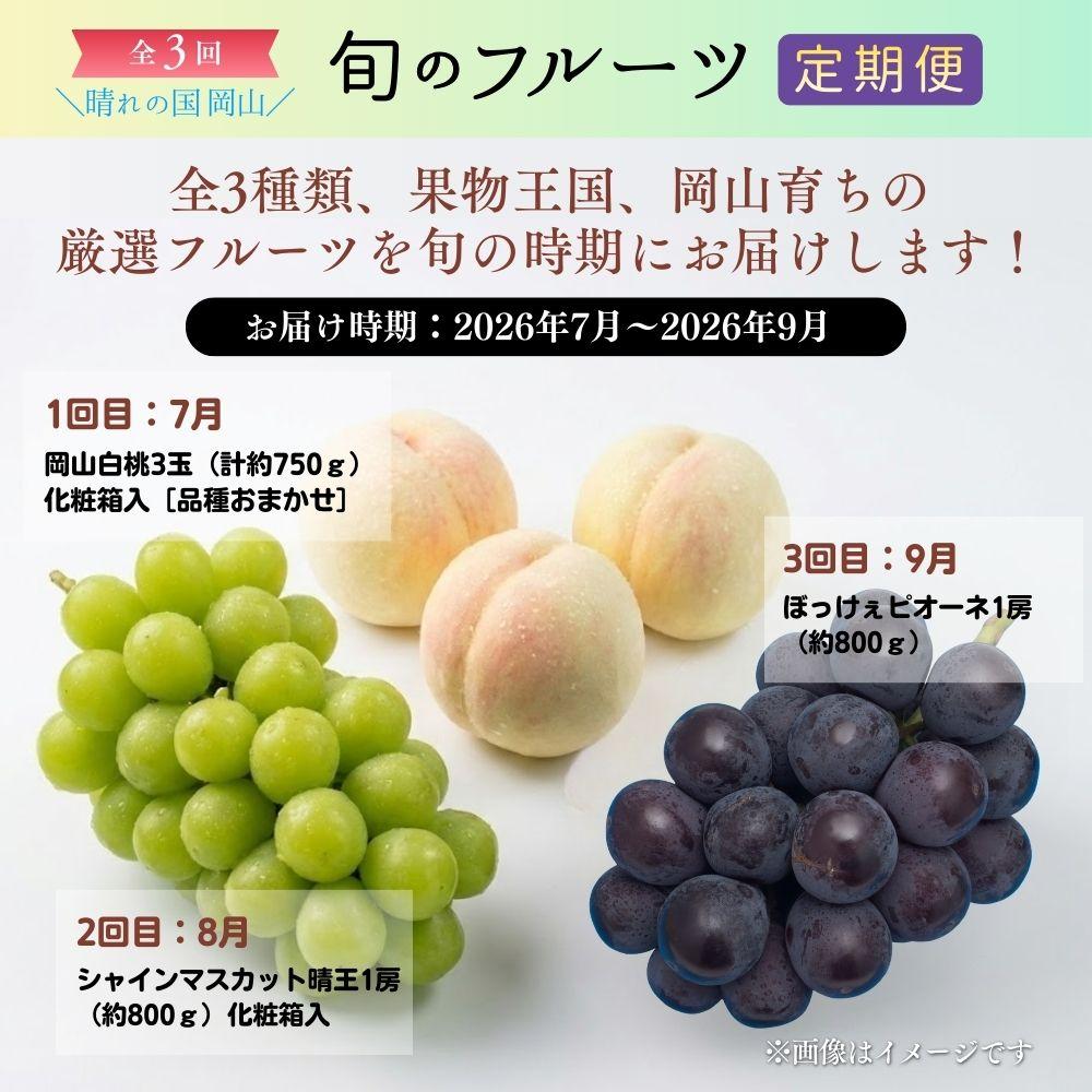 ＜定期便3回＞ 岡山白桃、シャインマスカット晴王、ぼっけぇピオーネの3回コース [040-a014]
